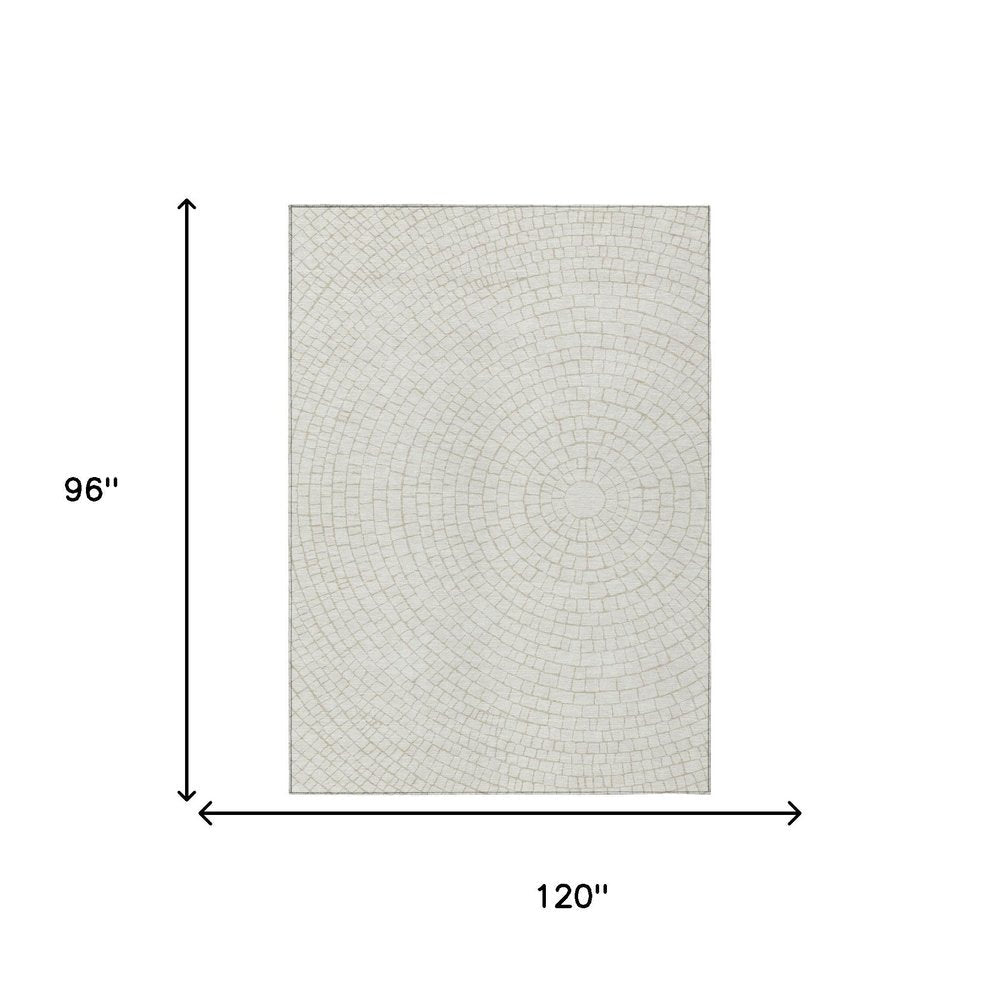 8' X 10' Ivory And Beige Geometric Washable Indoor Outdoor Area Rug HomeRoots