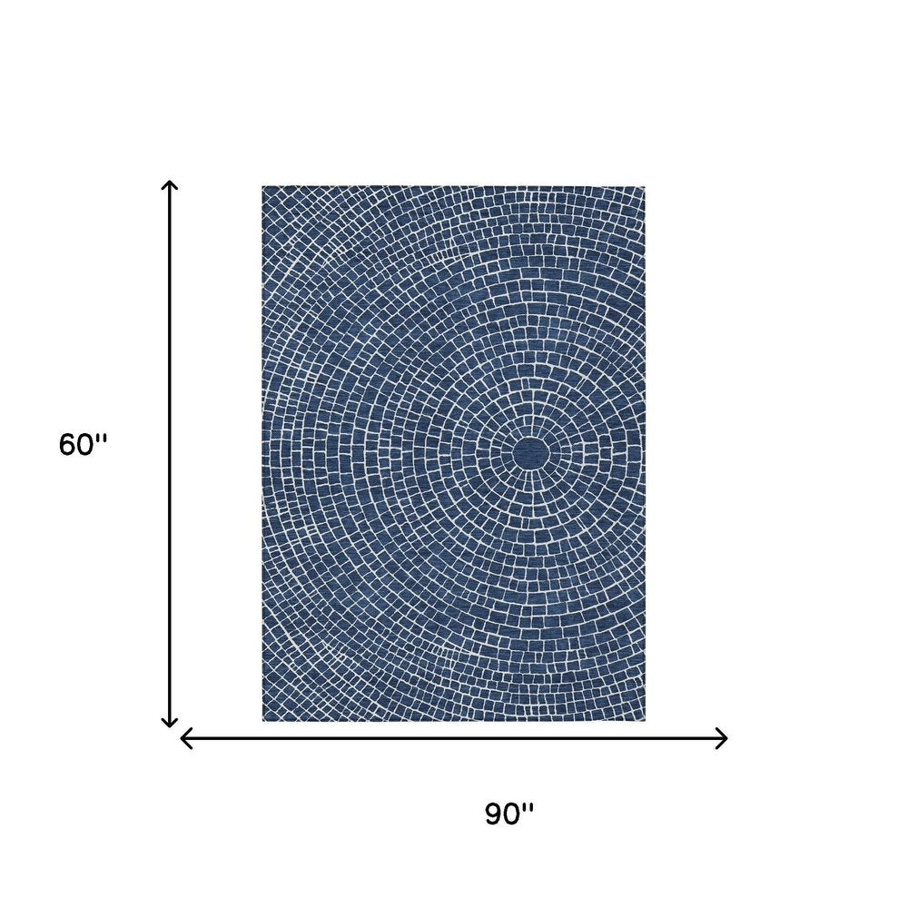 5' X 8' Navy Blue And Ivory Geometric Washable Indoor Outdoor Area Rug HomeRoots