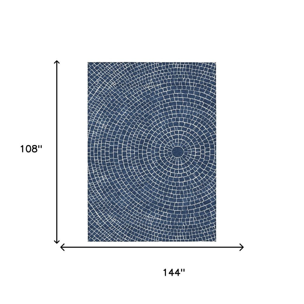 9' X 12' Navy Blue And Ivory Geometric Washable Indoor Outdoor Area Rug HomeRoots