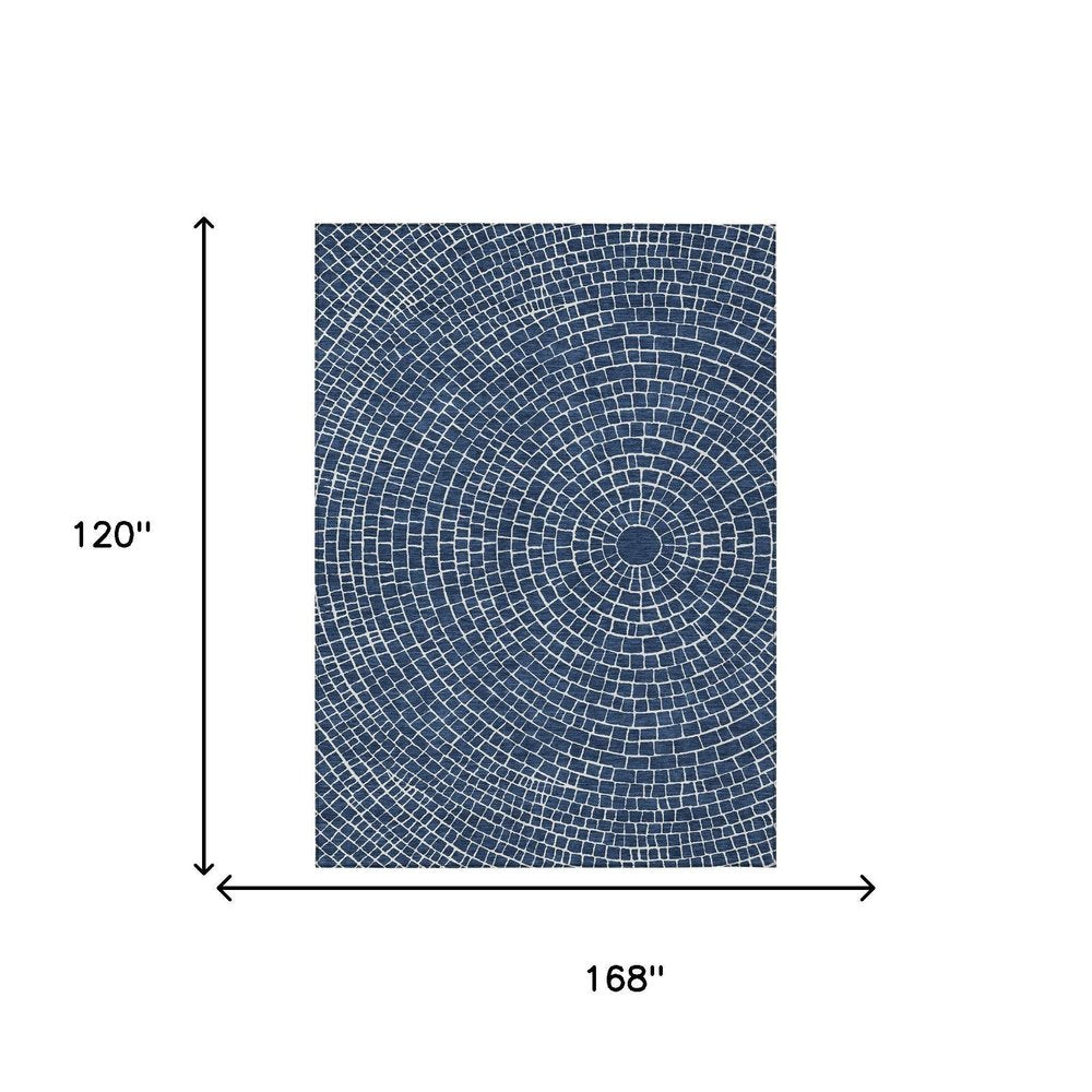 10' X 14' Navy Blue And Ivory Geometric Washable Indoor Outdoor Area Rug HomeRoots