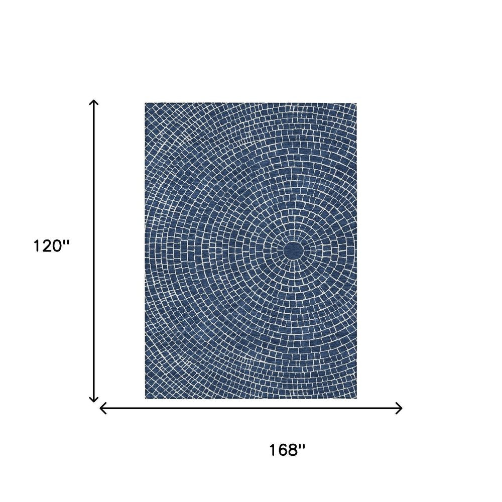 10' X 14' Navy Blue And Ivory Geometric Washable Indoor Outdoor Area Rug HomeRoots