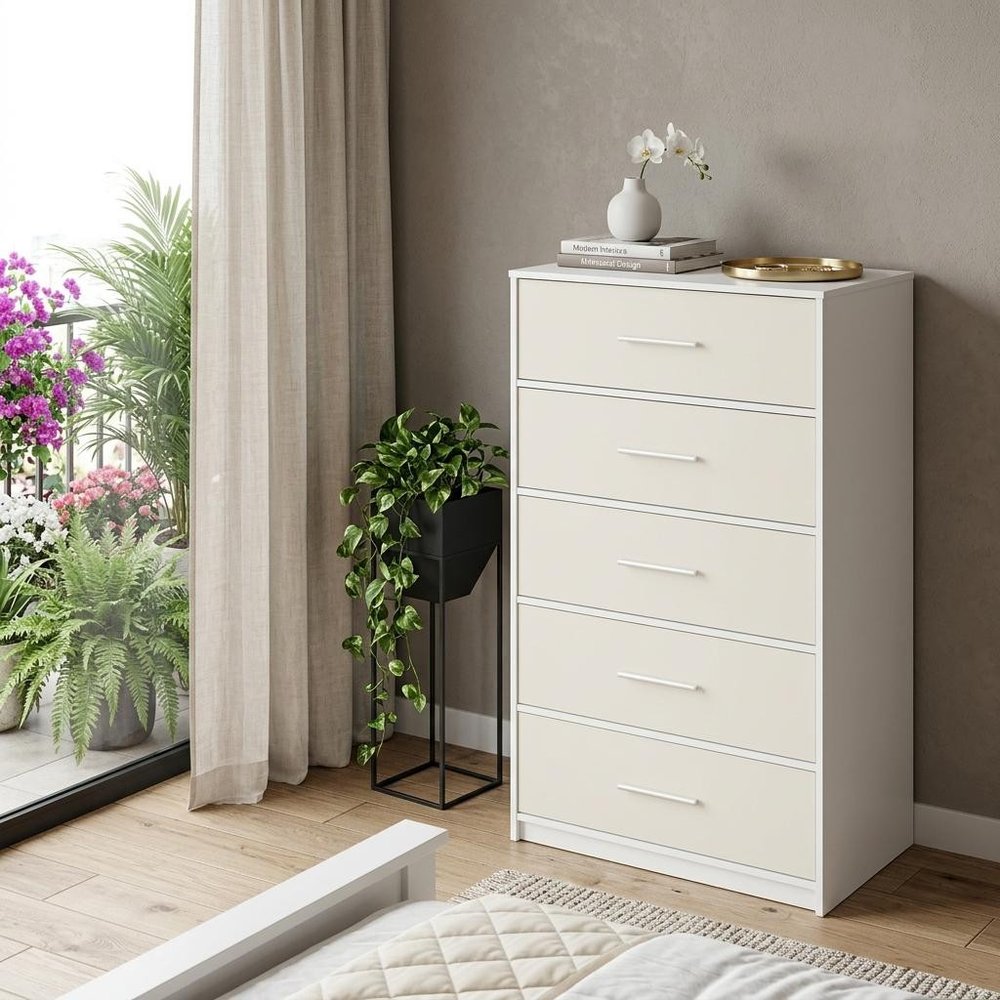 23" White Wood Steel And Fabric Five Drawer Lingerie Chest HomeRoots