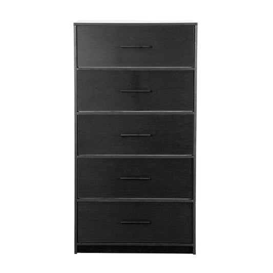 23" Black Wood Steel And Fabric Five Drawer Lingerie Chest