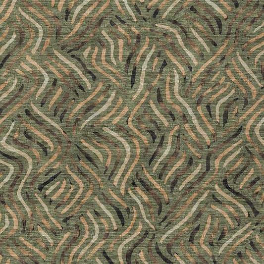8' X 10' Olive Green And Copper Abstract Washable Indoor Outdoor Area Rug