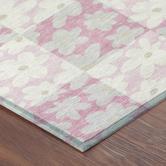 5' X 8' Pink And Gray Floral Washable Indoor Outdoor Area Rug HomeRoots