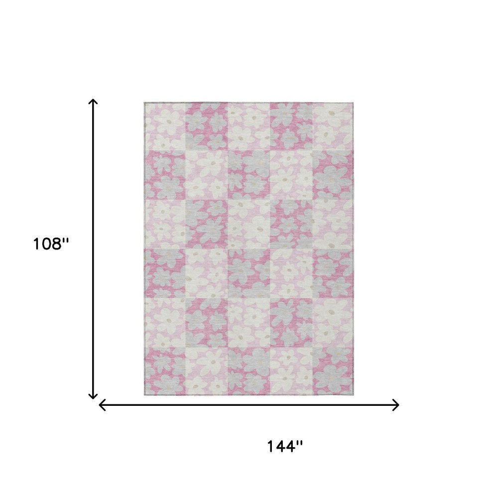 9' X 12' Pink And Gray Floral Washable Indoor Outdoor Area Rug HomeRoots