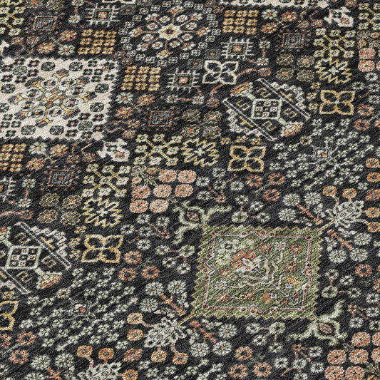 3' X 5' Black And Charcoal Geometric Washable Indoor Outdoor Area Rug HomeRoots