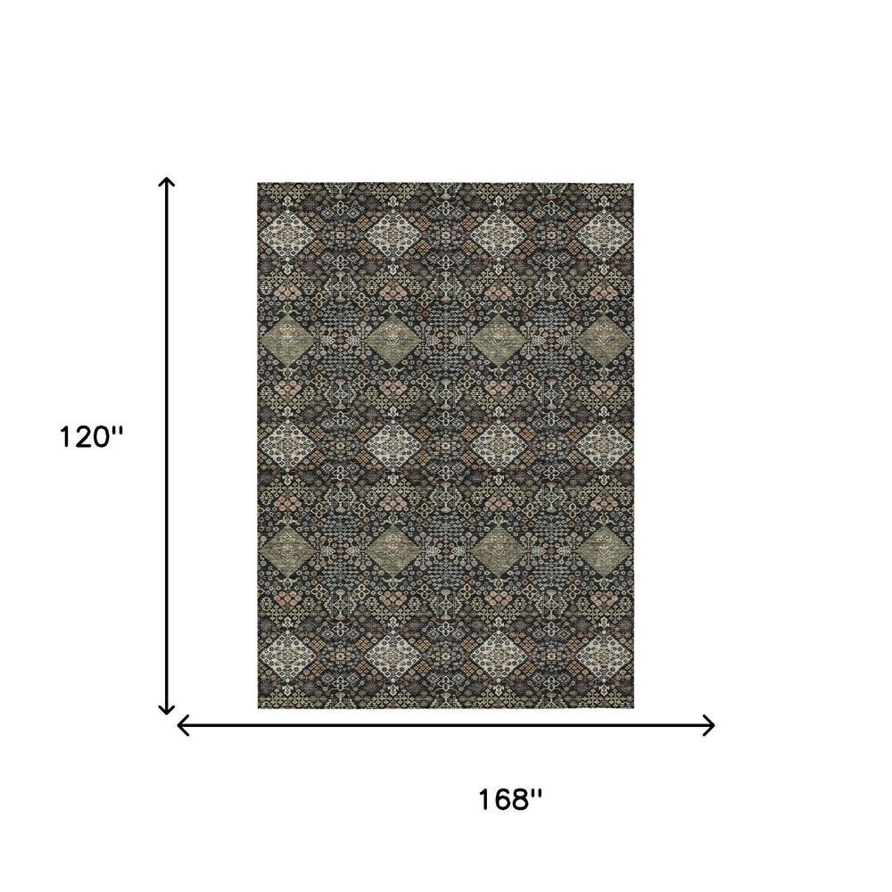 10' X 14' Black And Charcoal Geometric Washable Indoor Outdoor Area Rug HomeRoots