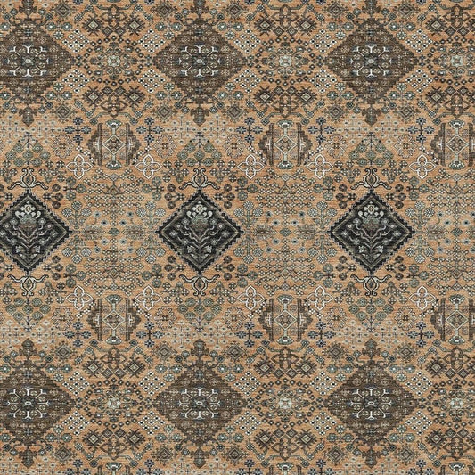 3' X 5' Copper And Green Geometric Washable Indoor Outdoor Area Rug
