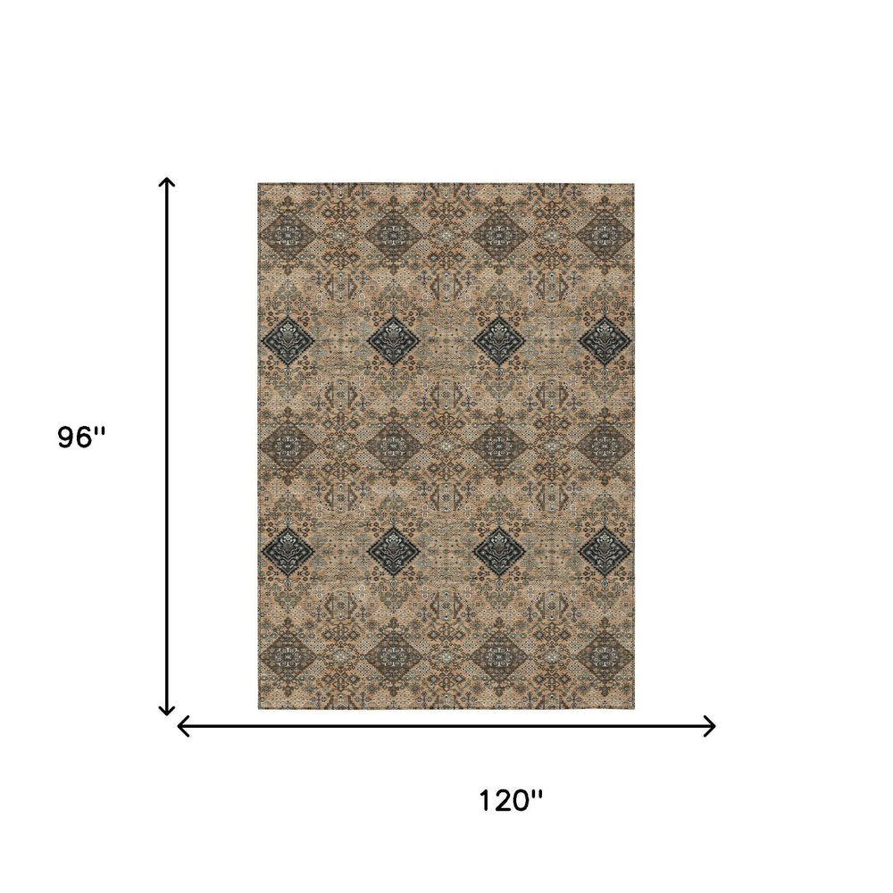 8' X 10' Copper And Green Geometric Washable Indoor Outdoor Area Rug HomeRoots