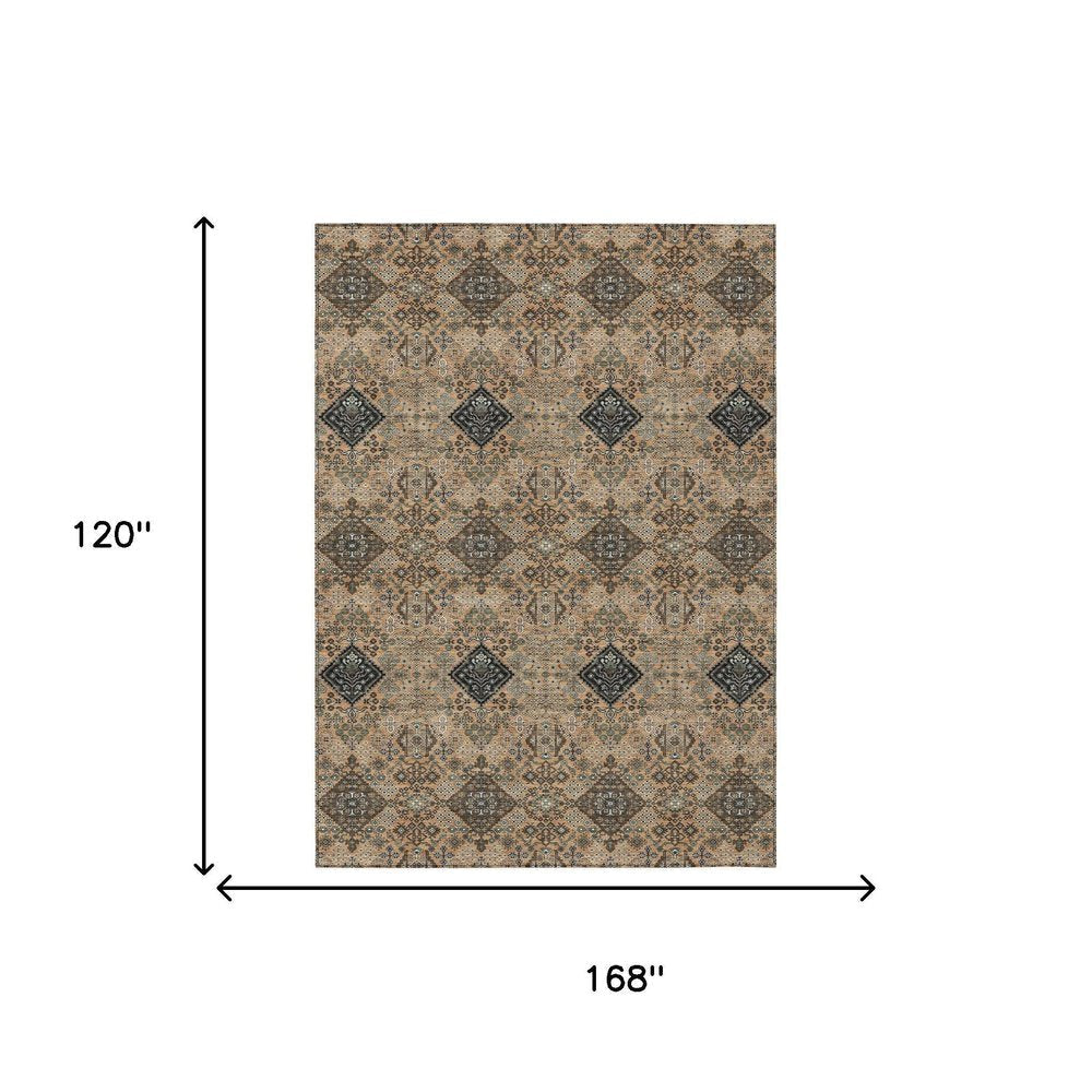 10' X 14' Copper And Green Geometric Washable Indoor Outdoor Area Rug HomeRoots