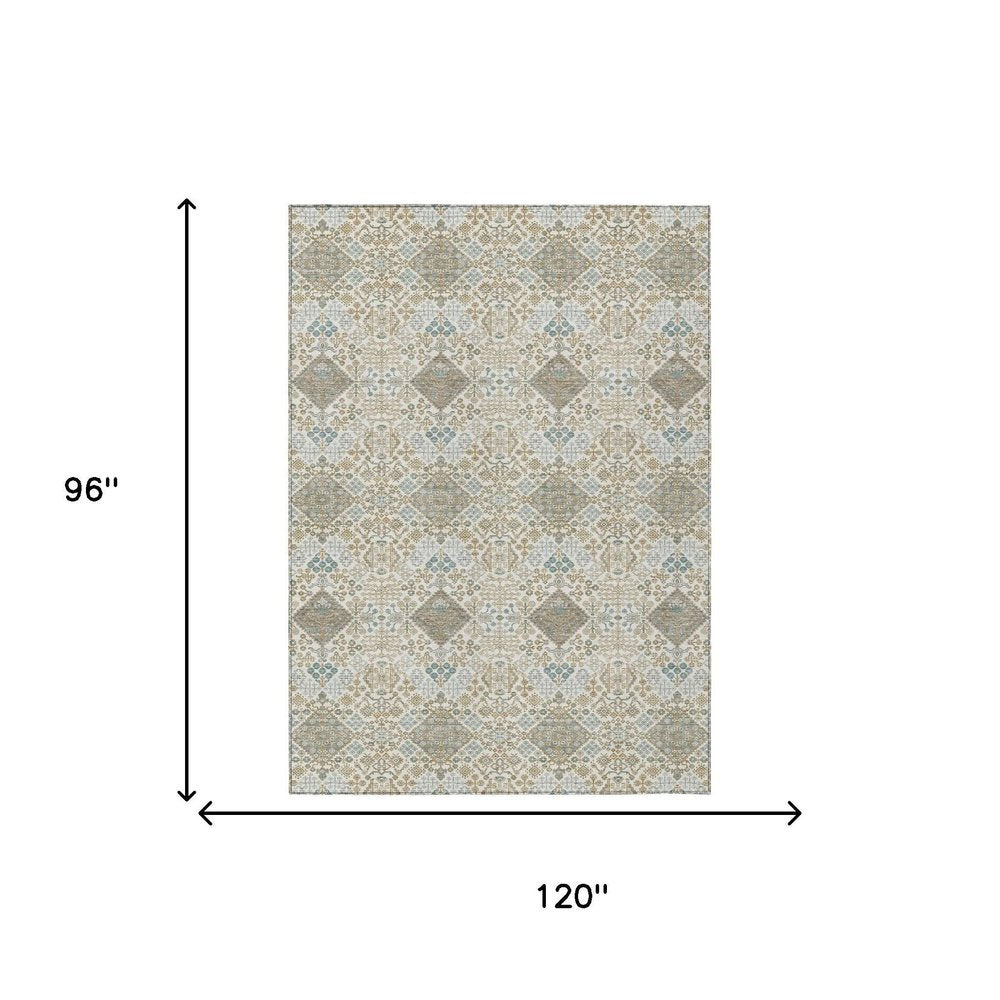 8' X 10' Ivory And Copper Geometric Washable Indoor Outdoor Area Rug HomeRoots