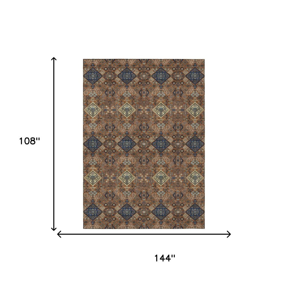 9' X 12' Orange And Navy Blue Geometric Washable Indoor Outdoor Area Rug HomeRoots