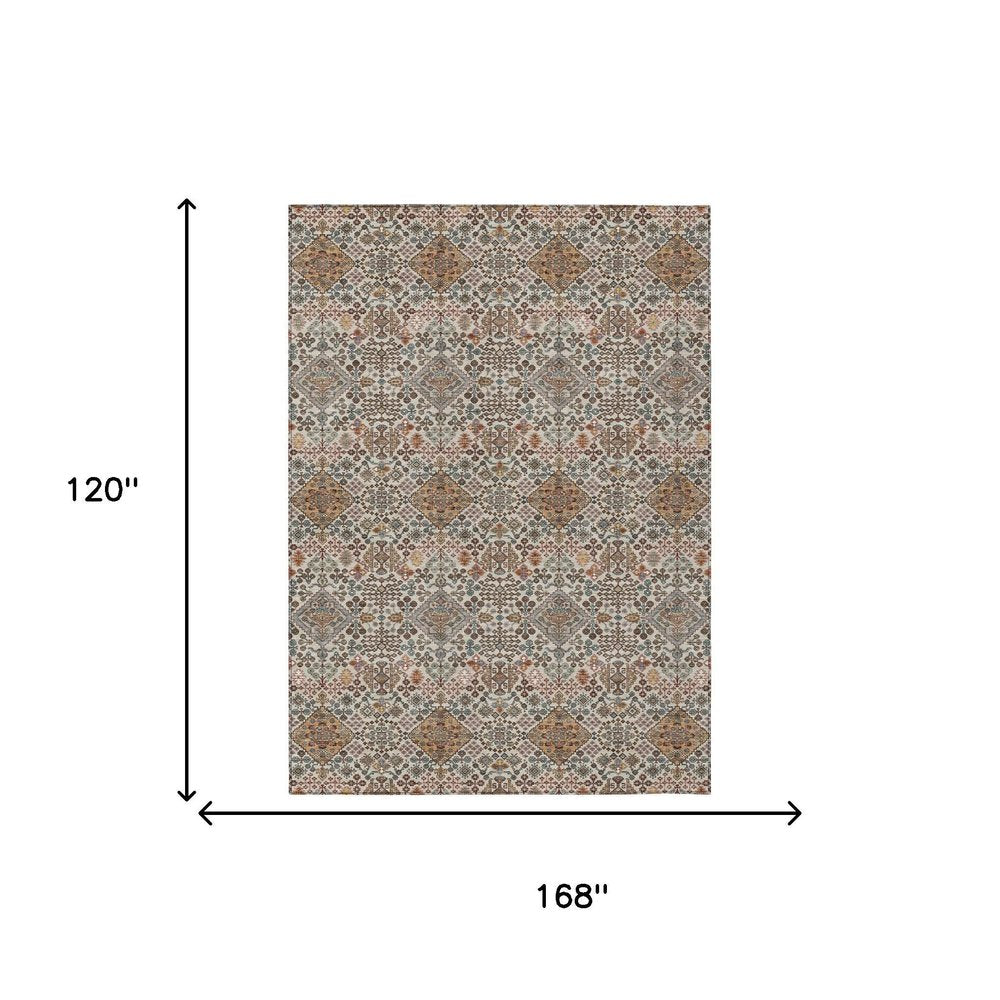 10' X 14' Beige And Copper Geometric Washable Indoor Outdoor Area Rug HomeRoots