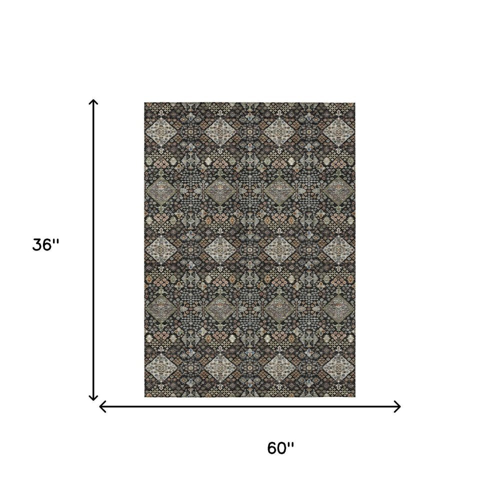 3' X 5' Black And Charcoal Geometric Washable Indoor Outdoor Area Rug HomeRoots
