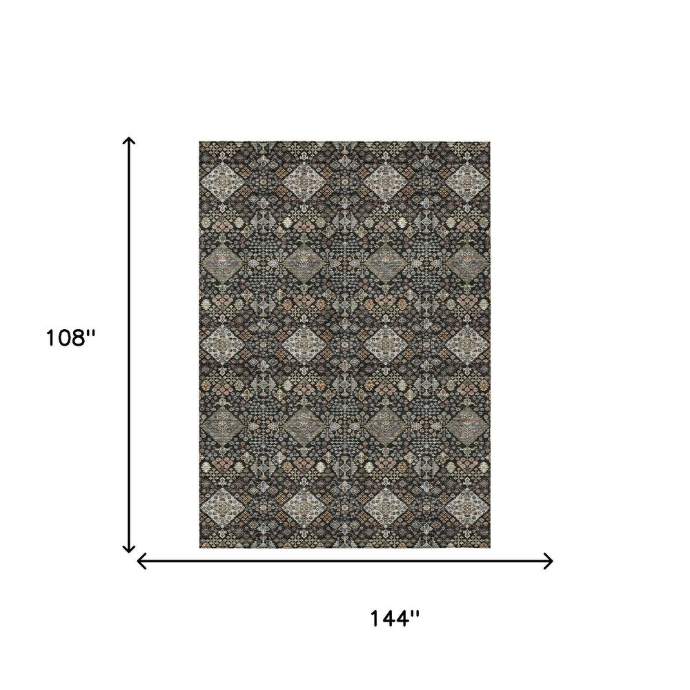 9' X 12' Black And Charcoal Geometric Washable Indoor Outdoor Area Rug HomeRoots