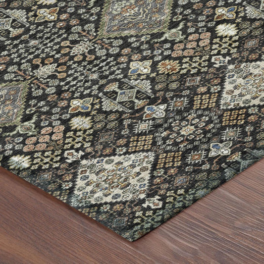 9' X 12' Black And Charcoal Geometric Washable Indoor Outdoor Area Rug HomeRoots