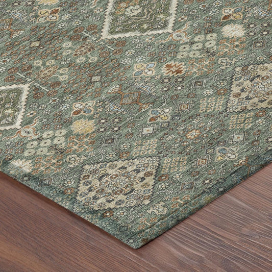 10' X 14' Green And Taupe Geometric Washable Indoor Outdoor Area Rug