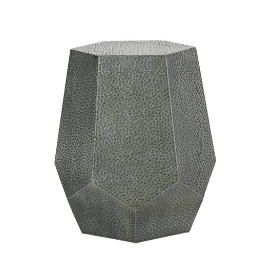 23" Silver Hammered Iron Hexagonal Pedestal End Table