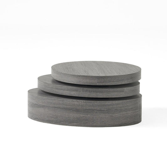 32" Gray Wood Oval Drum Coffee Table With Storage