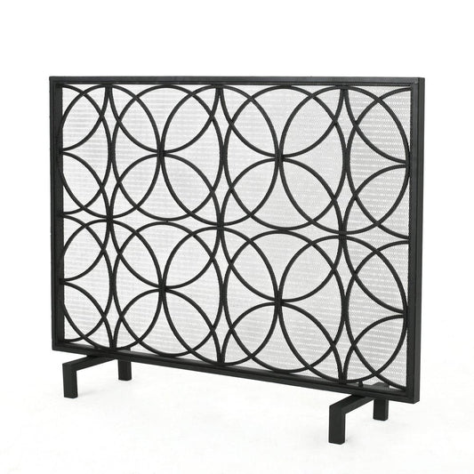 41" Black Carved Geometric Iron And Metal Ethanol Fireplace