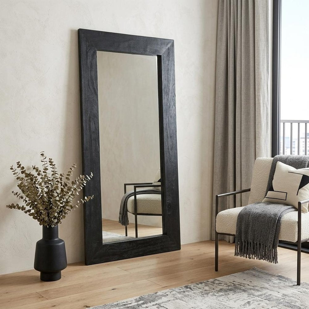 64" Black Solid Wood Leaning Framed Full Length Mirror HomeRoots