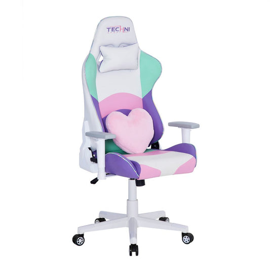 Pink Purple And White And White Swivel Rolling Gaming Chair