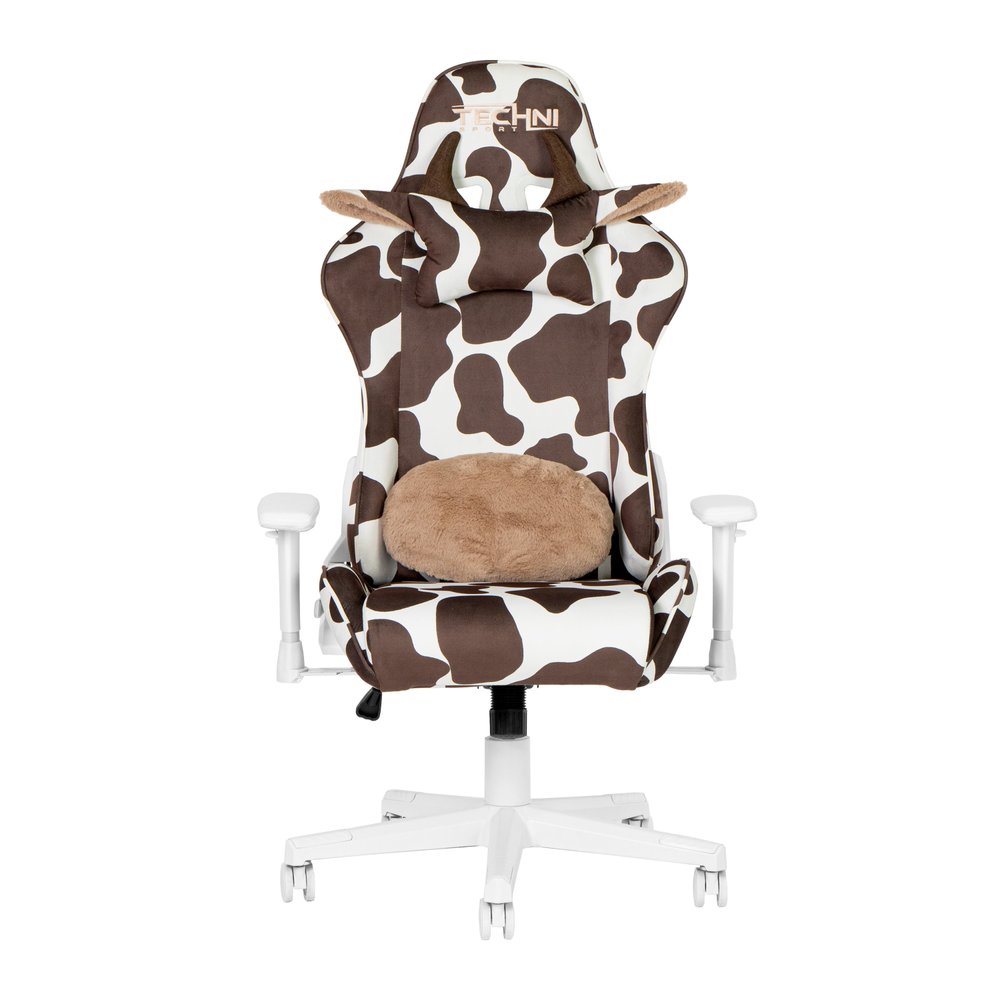 Lavender and White Cow Print Adjustable Height Rolling Gaming Chair HomeRoots