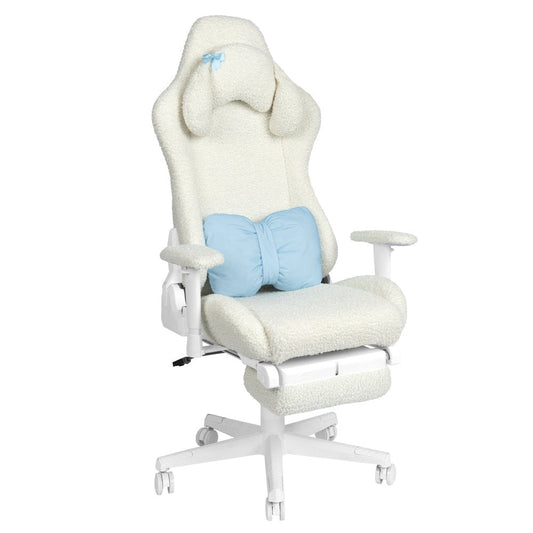 White Adjustable Height Swivel Rolling Gaming Chair With Footrest