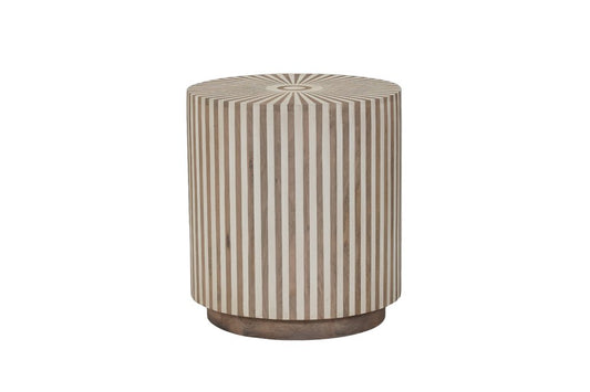 22" Brown and Natural Solid Wood Round Drum End Table