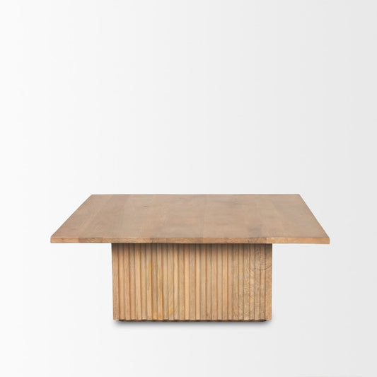 42" Light Brown Solid Wood Square Block Coffee Table