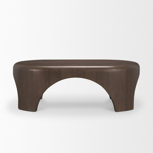 48" Brown and Gray Solid Wood Oval Coffee Table