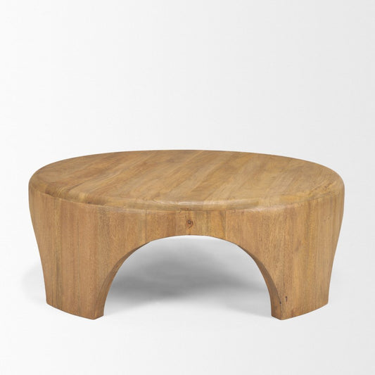 45" Light Brown Solid Wood Round Coffee Table