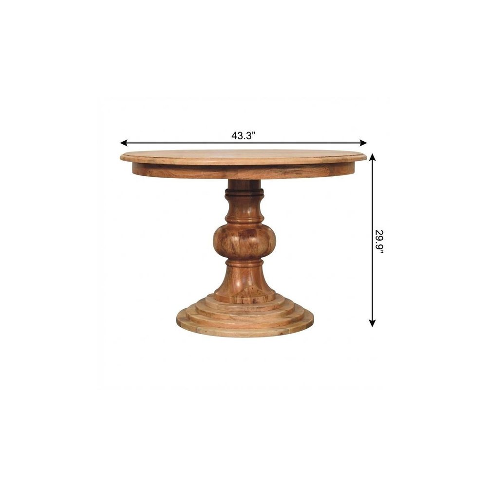 43" Brown Solid Wood Pedestal Base Round Top Dining Table HomeRoots