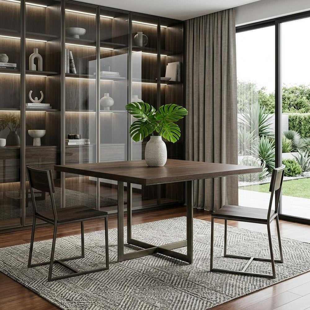 Modern Square Wood and Gold Dining Table HomeRoots