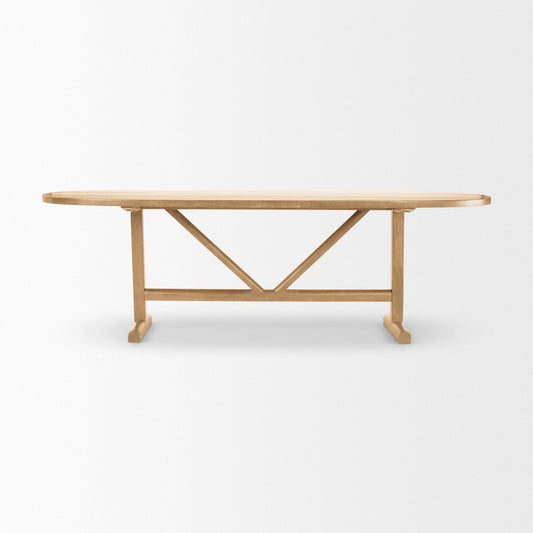 94" Light Brown Solid Wood Trestle Base Oval Dining Table