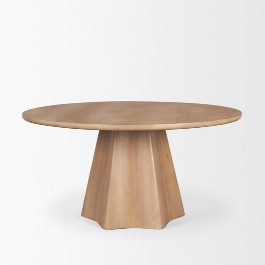 60" Dark Brown Solid Wood Pedestal Base Round Top Dining Table