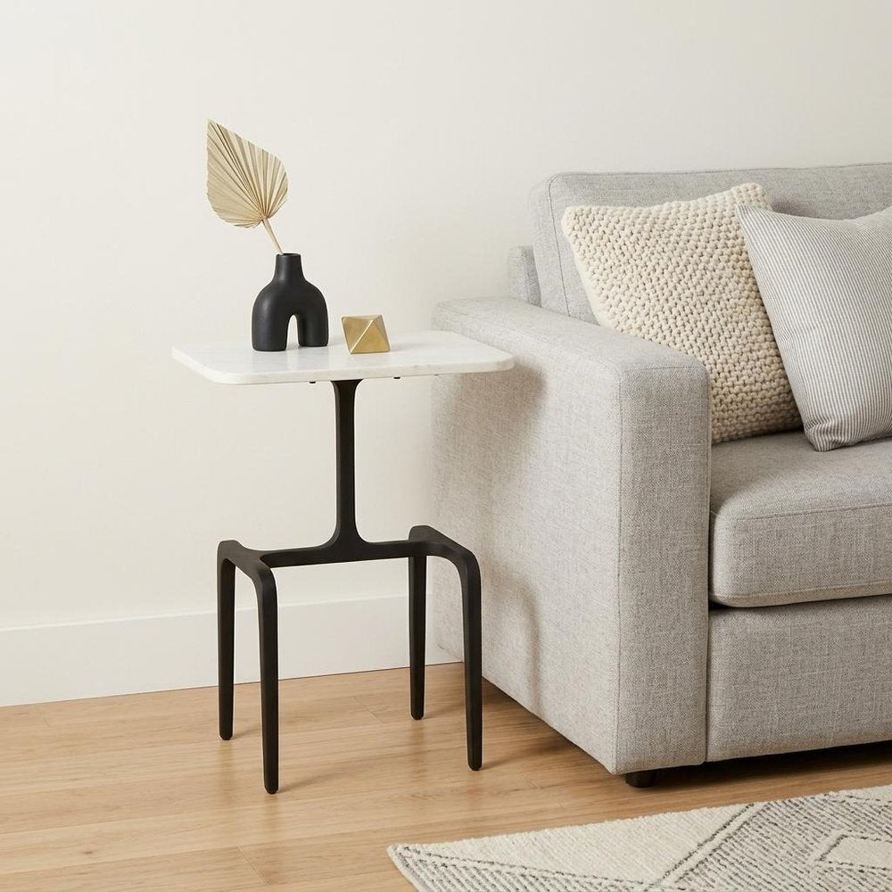 23" White and Black Marble and Iron End Table HomeRoots