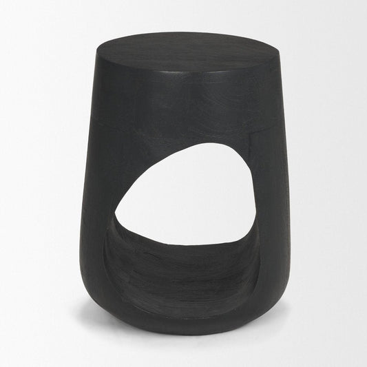18" Black Distressed Solid Wood Round End Table
