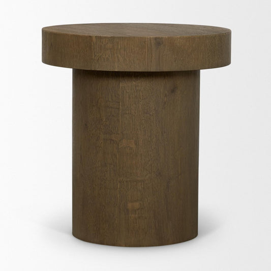 22" Brown Solid Wood Round Pedestal End Table