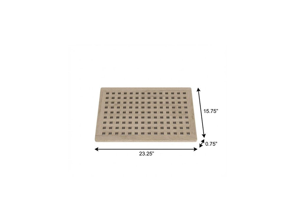 16" Beige Gray Teak Checkered Non Slip Bath Mat HomeRoots