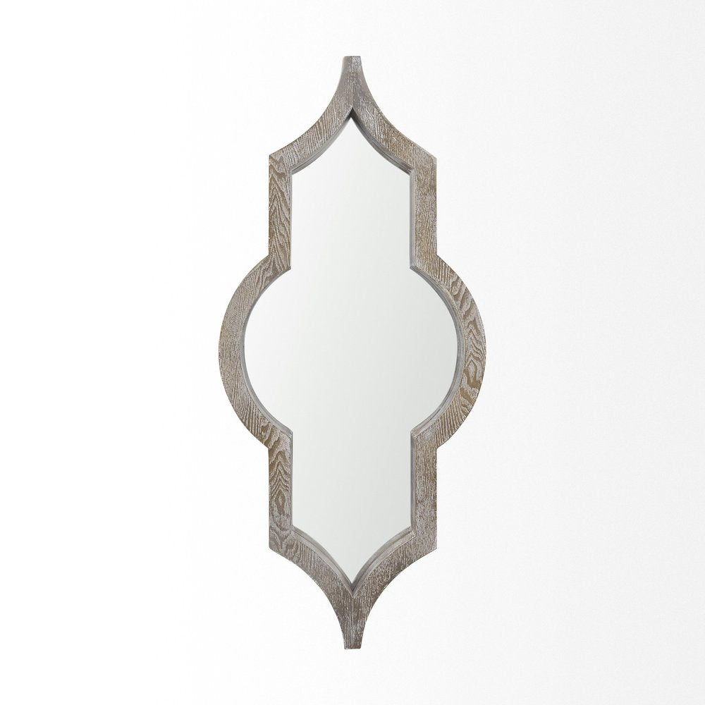 34" Light Brown Solid Wood Quatrefoil Geometric Framed Accent Mirror