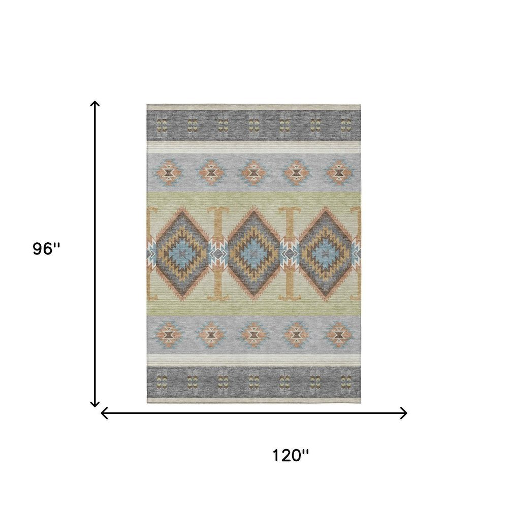 8' X 10' Gray And Green Southwestern Washable Indoor Outdoor Area Rug HomeRoots
