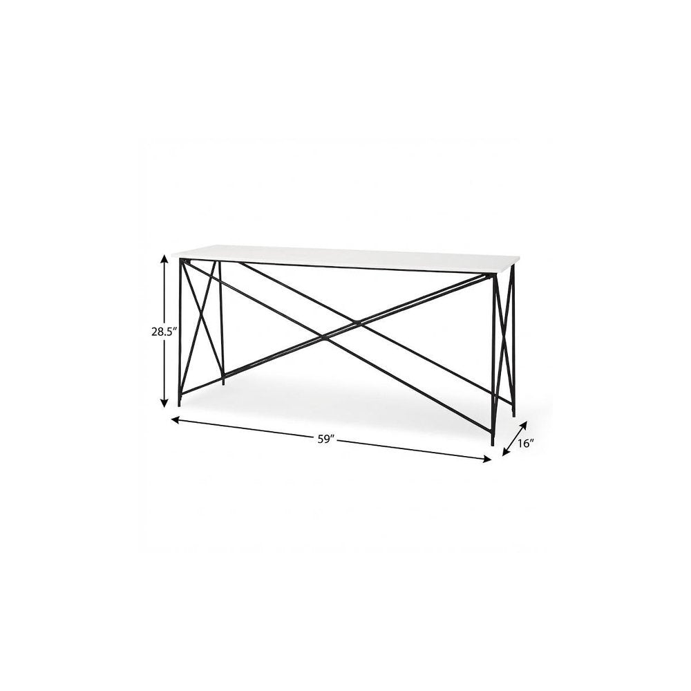 59" White and Black Genuine Marble and Metal Console Table HomeRoots