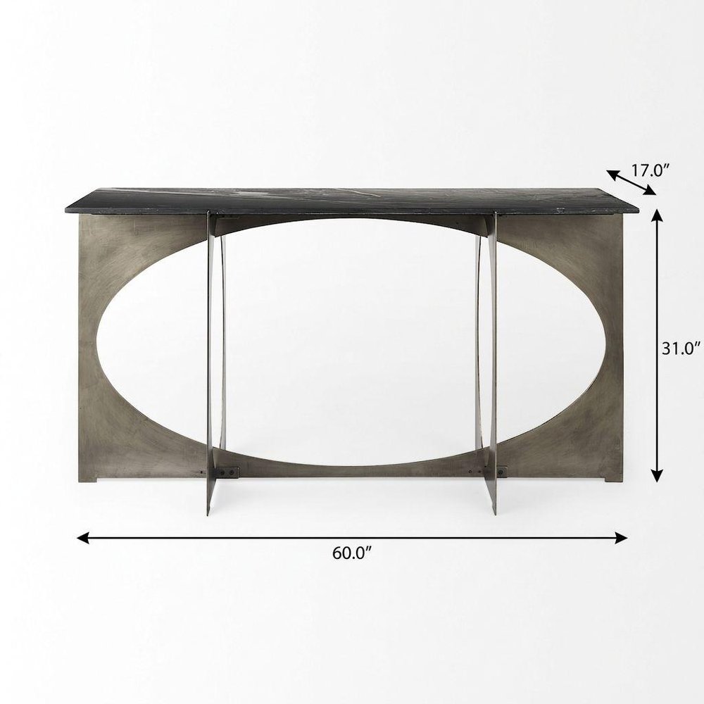 60" Black and Nickel Genuine Marble and Metal Frame Console Table HomeRoots