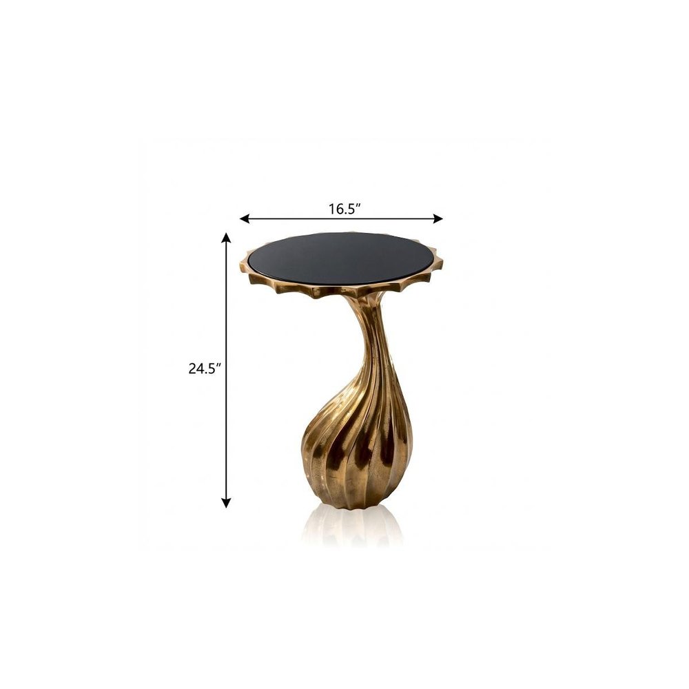 25" Gold And Black Aluminum And Granite Round Abstract End Table HomeRoots