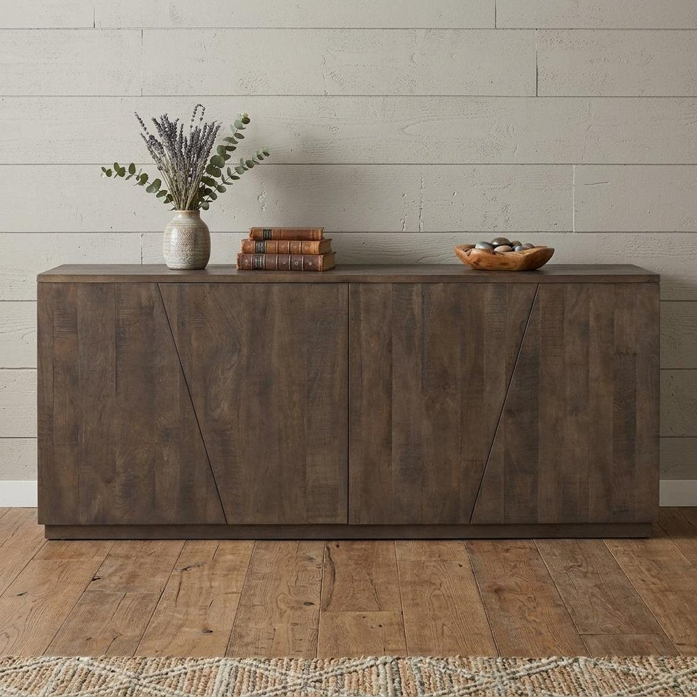 82" Brown Solid Wood Sideboard With Four Doors