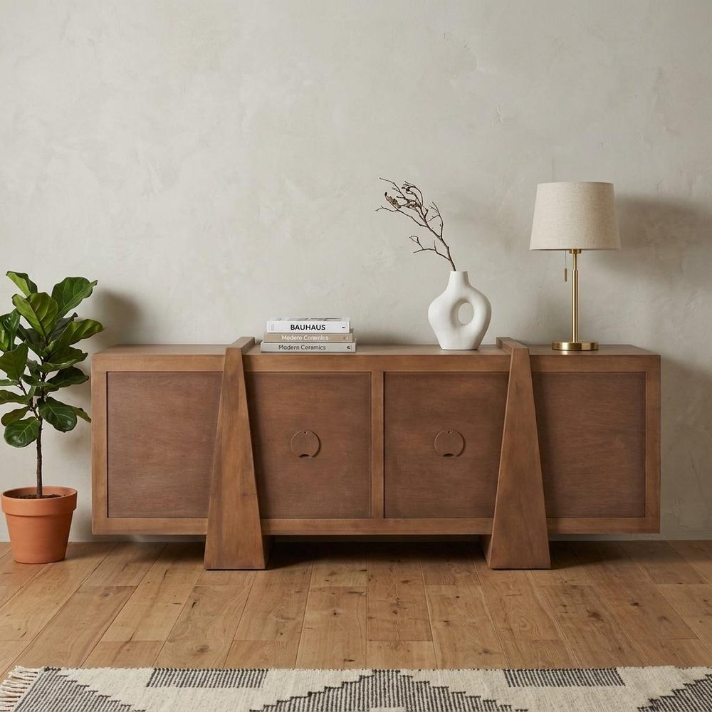 78" Brown Solid Wood Sideboard With Four Doors