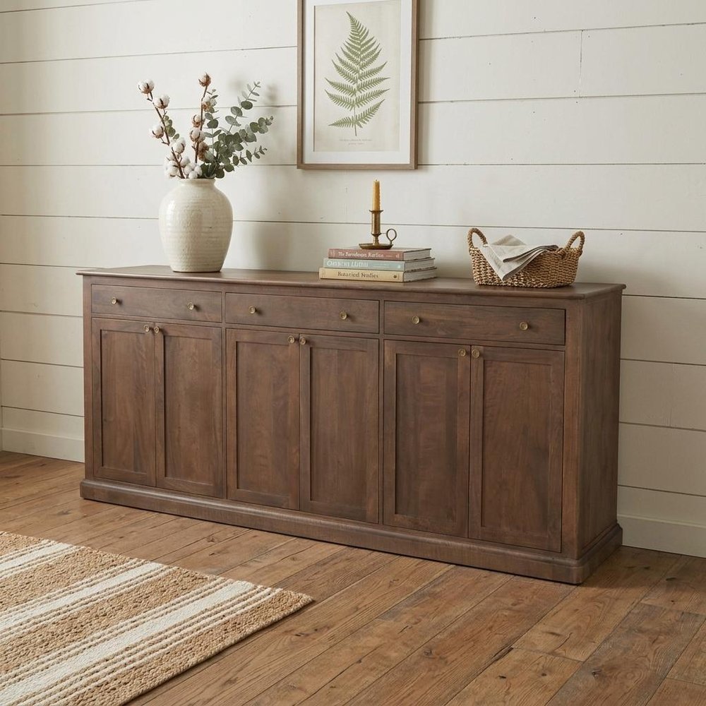 82" Dark Brown Solid Wood Three Drawer Sideboard With Six Doors HomeRoots