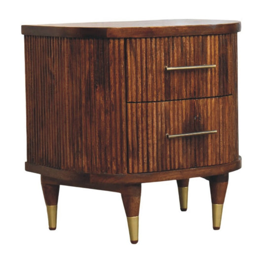 22" Chestnut Solid Wood Round Ribbed Texture Two Drawer Nightstand